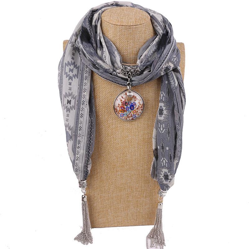 Böhmischer Baumwoll-Leinen-Schal mit Vintage-Anhänger & Quaste Damenmode Wickeltuch Schal