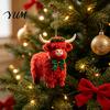 Small Holiday Party Favors Highland Yak Ornament for Christmas Tree Hanging Decor, Cute 2D Flat Compact Decorations Acrylic Pendant with Gold