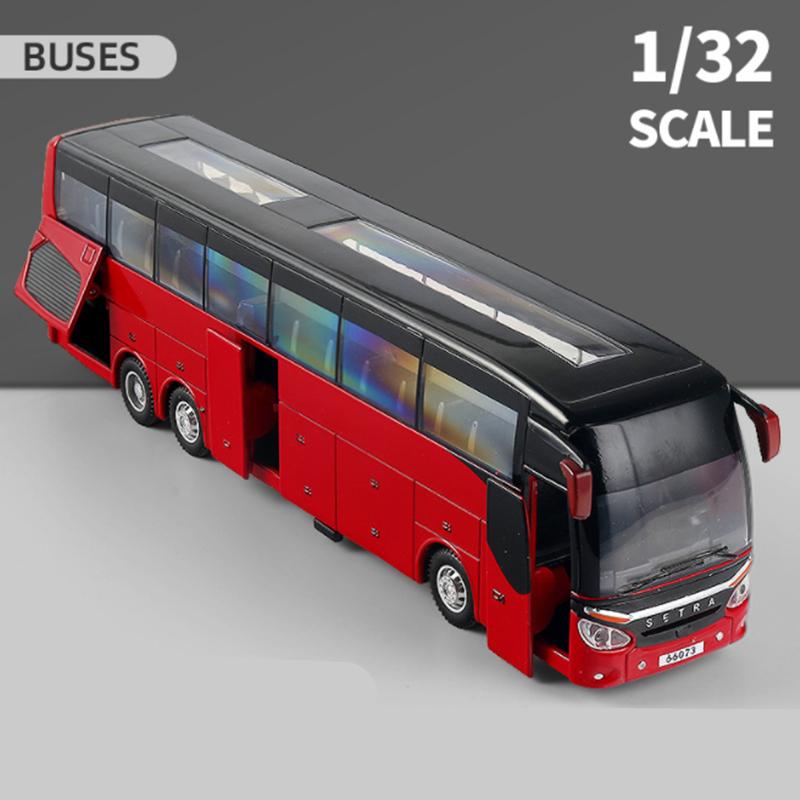 1/32 Electric Tourist Toy Traffic Bus Alloy Car Model Diecasts Simulation Metal Toy Business Bus Model Sound and Light Childrens Gift