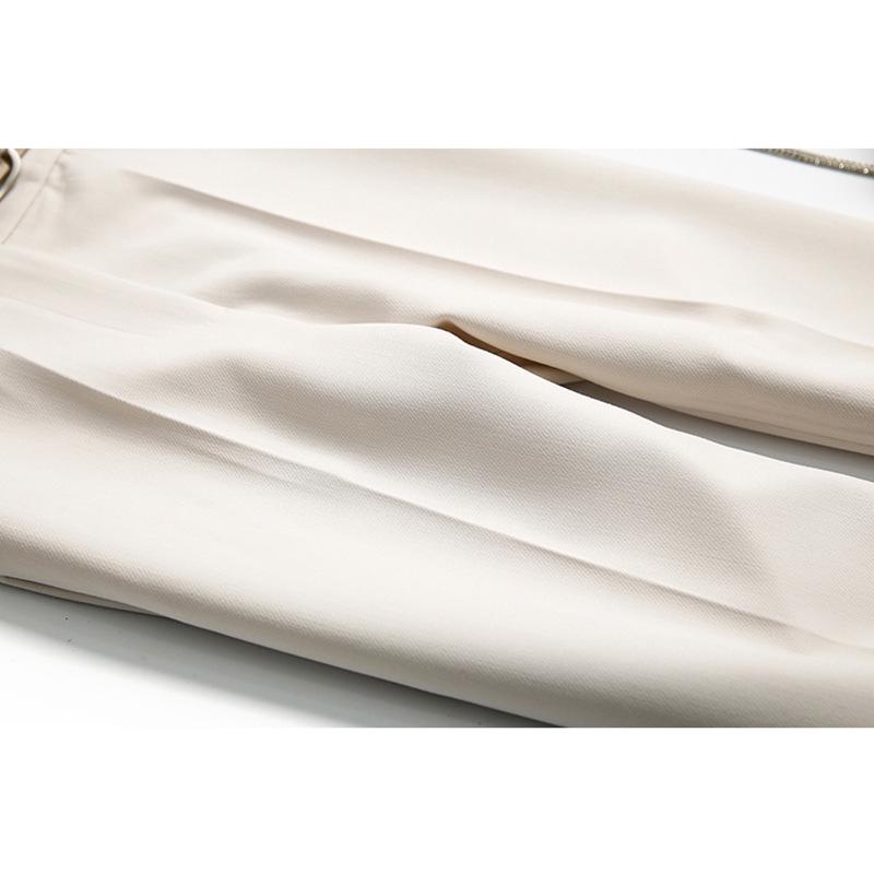 Women's Off-White High-Waist Slim Cigarette Pants - Light, Straight, Casual Spring Style