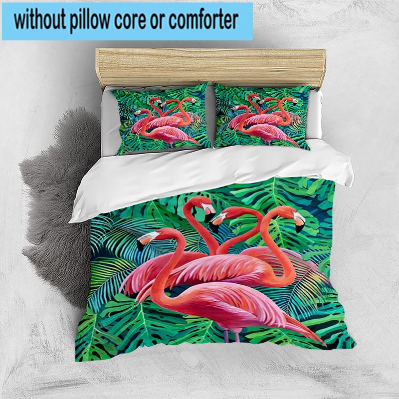 Flamingo In Tropical Paradise 3pcs Bedding,Including 1pc Duvet Cover And 2pcs Pillowcases Perfect for Christmas,Ideal for Bedroom, Dormitory