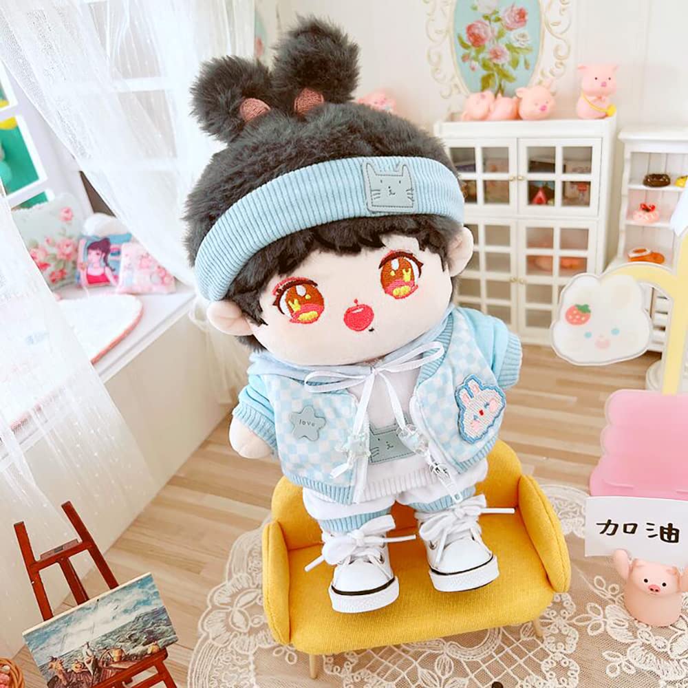 Niannyyhouse 20cm Plyšová panenka Oblečení, Čelenka, Mikina s kapucí, Kabát, Kalhoty, Bavlněná panenka, Oblékání (Světle modrá)