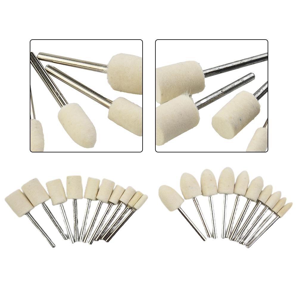 20 Pieces 4/6/8/10/12mm Wool Felt Mounted Polishing Buffing Wheel Grinding Head Drill Rotary Tool Kit Abrasive Tools