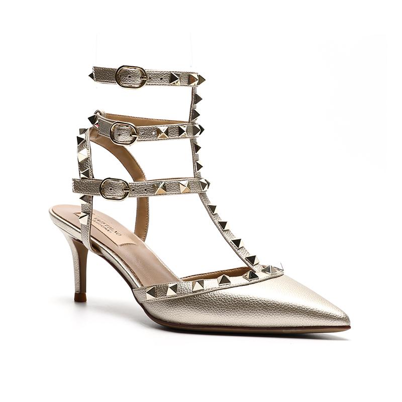 Genuine Leather Summer Women's Gladiator Sandals 2024 New Star Style Luxury Brand Rivet High Heels Designer Women's Pumps 33-41