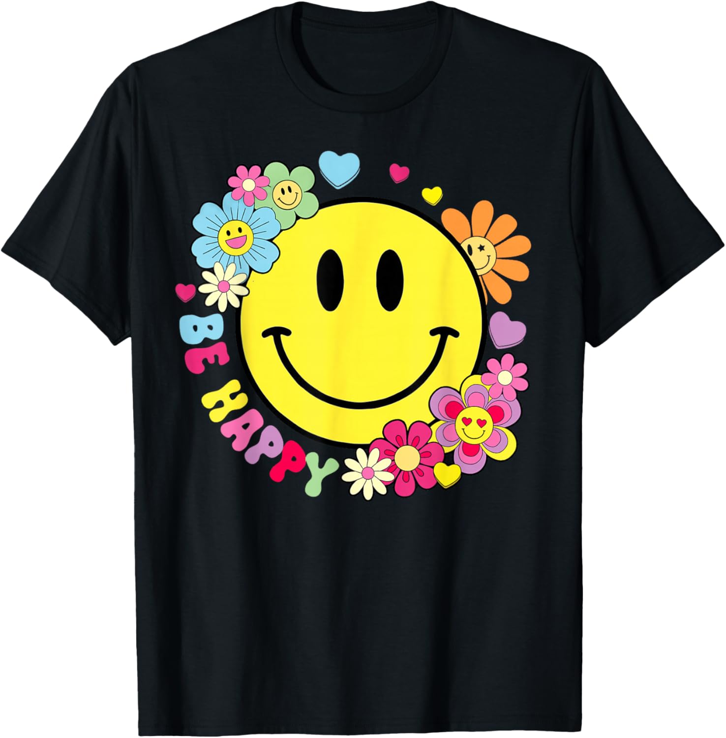 Be Happy Yellow Smile Face Hippie Smiling Face Groovy Retro T-Shirt S разноцветный