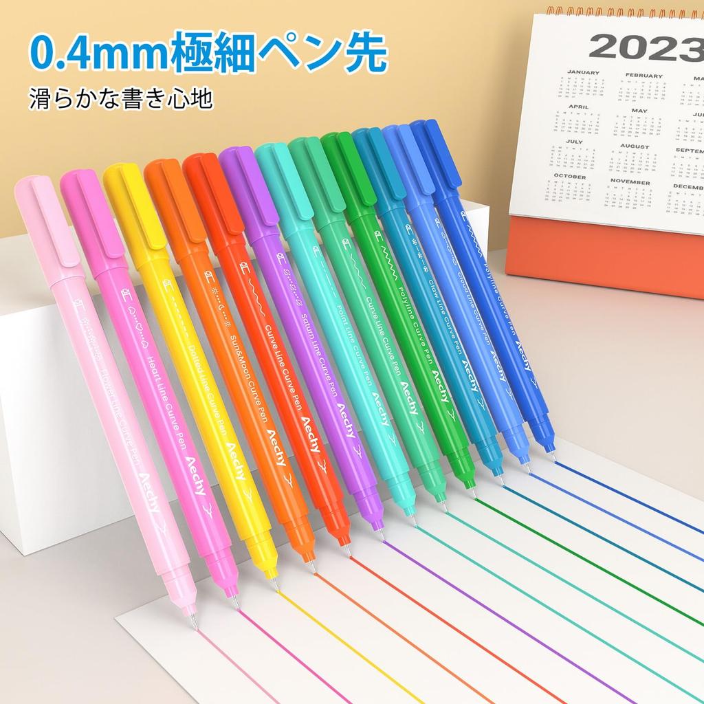 Aechy Curved Color Pen Set with Dual Tip and Fine 10 Roller Perfect for Making 10 Pens, Water-Based Highlighters, 12-Piece Tip, Stamps, Quick-Drying,