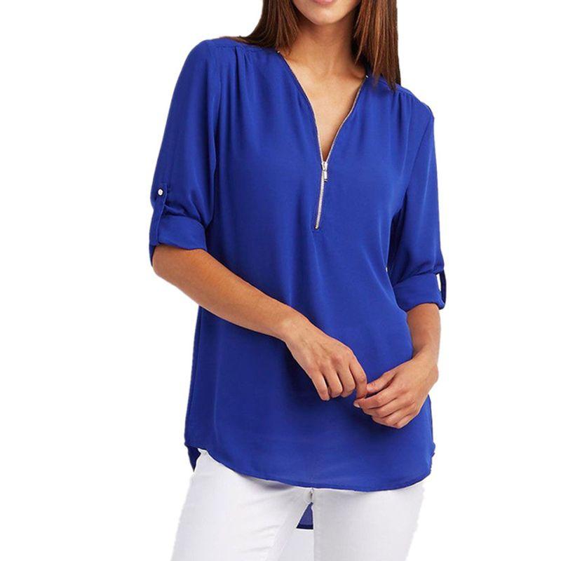 

Long Sleeve Bottomming Shirt Zip V-Neck Shirt Long Sleeves Zipper V-neck Shirt Bblue 4XL