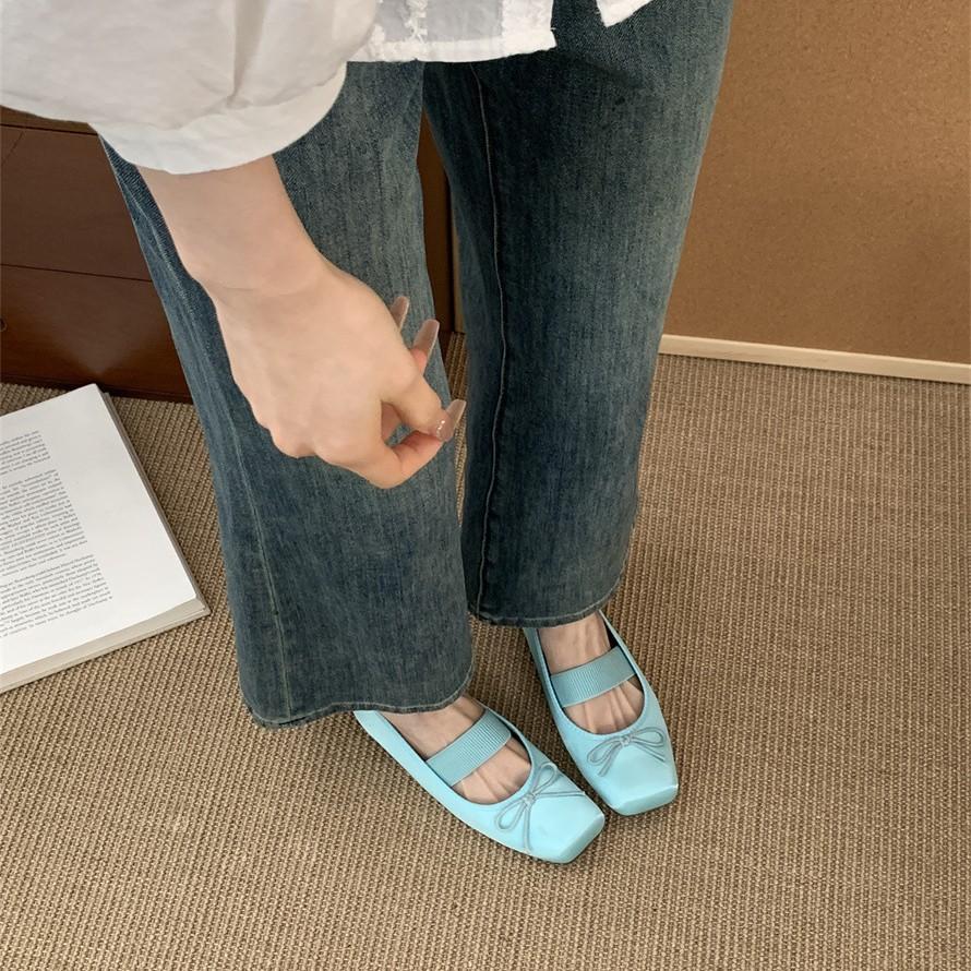 Flat-bottomed French square head small silver single shoes women's shoes 2025 new spring satin ballet gentle