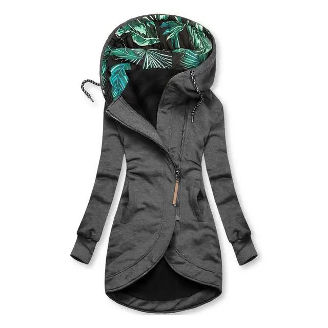 Women's Solid Color Zipper Hoodie Sweatshirt with Print - Long Sleeve Jacket, 2024 Edition