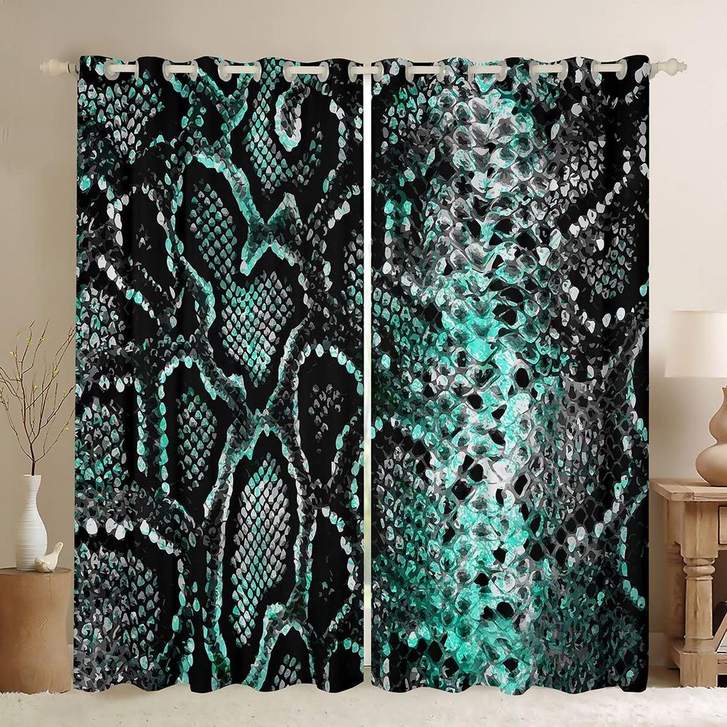 Snake Pattern Curtain Reptile Blackout Window Drapes Palm Leaf Wild Animal Stylish Curtains for Kids Boys Teens Man 2 Panels