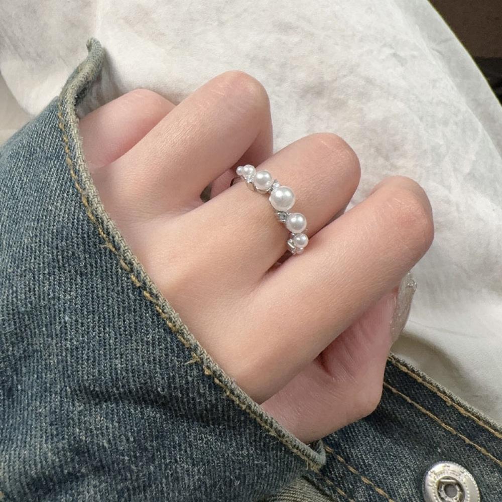 Korean version of zircon pearl ring exquisite versatile open ring index finger ring