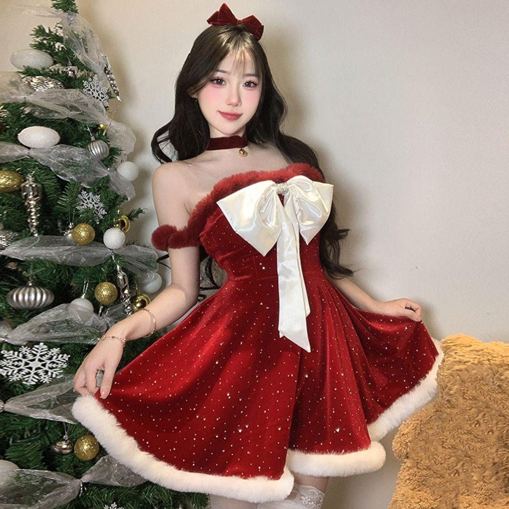 Red Velvet Christmas Dress Costume Favor Cosplay Outfit Fashion Claus Dress  Holiday Party