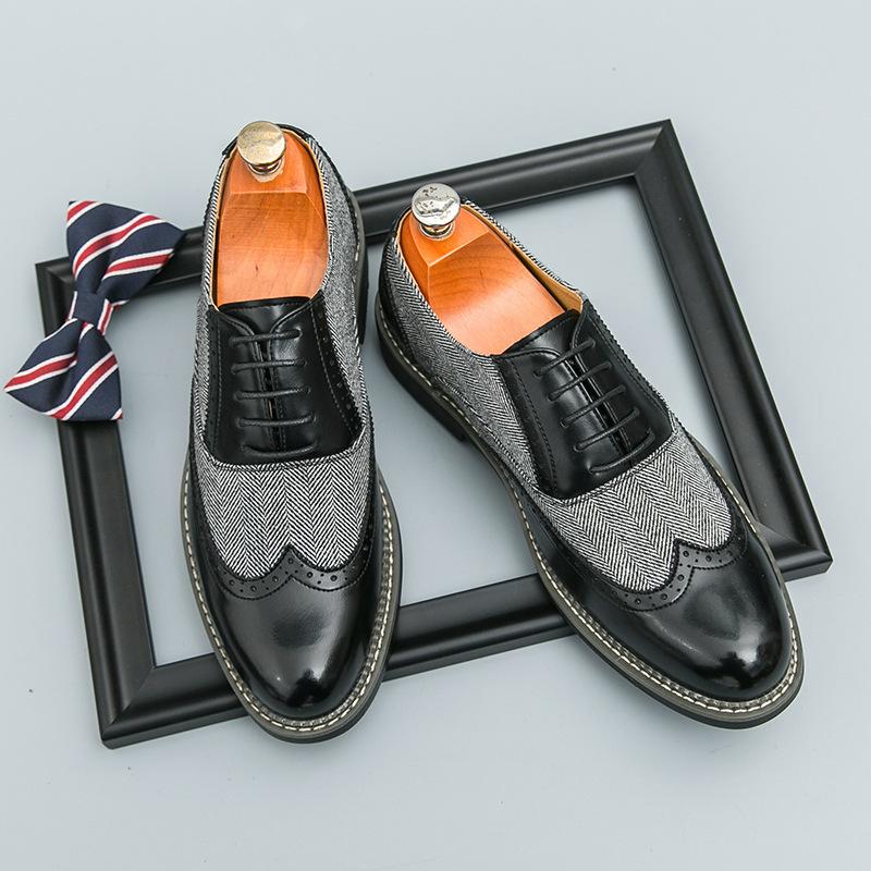 Men's Casual Leather Shoes Foreign Trade New Large Size Business Dress Shoes Fashion Brock Engraved Leather Shoes Wedding Shoes