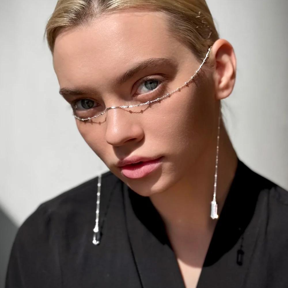 Boho Feather Tassel Face Chain, Sparkly Crystal Mask Vein Eyewear Chain, Festival Party Hair & Face Accessories for Women