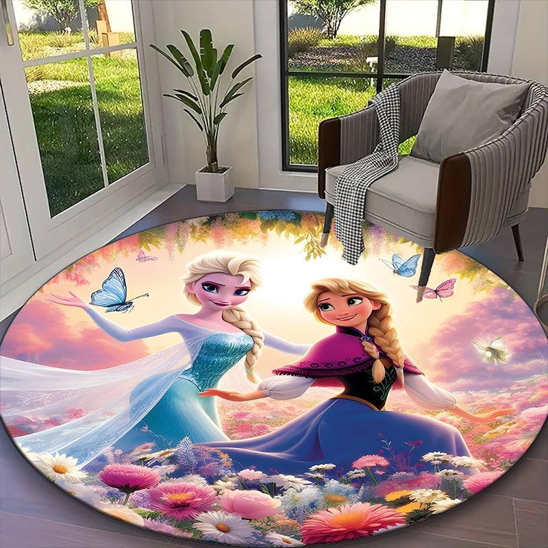 1pc Digital Printed Chair Rug for Home Office Use, Elsa And Anna Frozen Purple Sparkle Carpet Appropriate for All Seasons, Soft Round Carpet