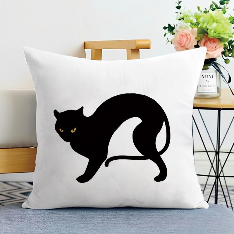 Black Cat Print Decorative Pillowcase Bedroom Living Room Square Cushion Pillowcase