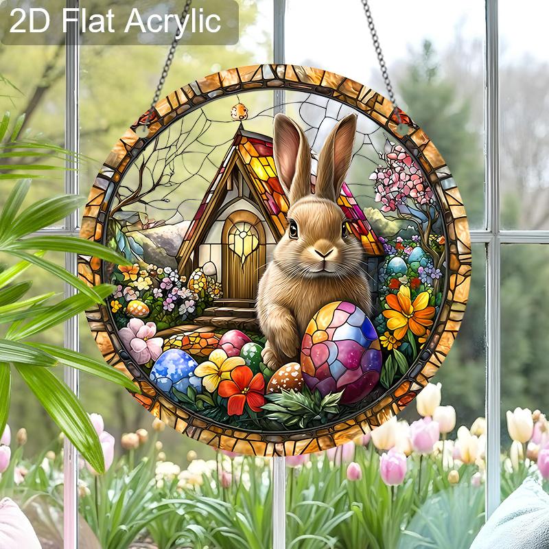Acrylic Easter Bunny Suncatcher Stained Glass Effect Window Hanging Ornament Easter Lover Gifts