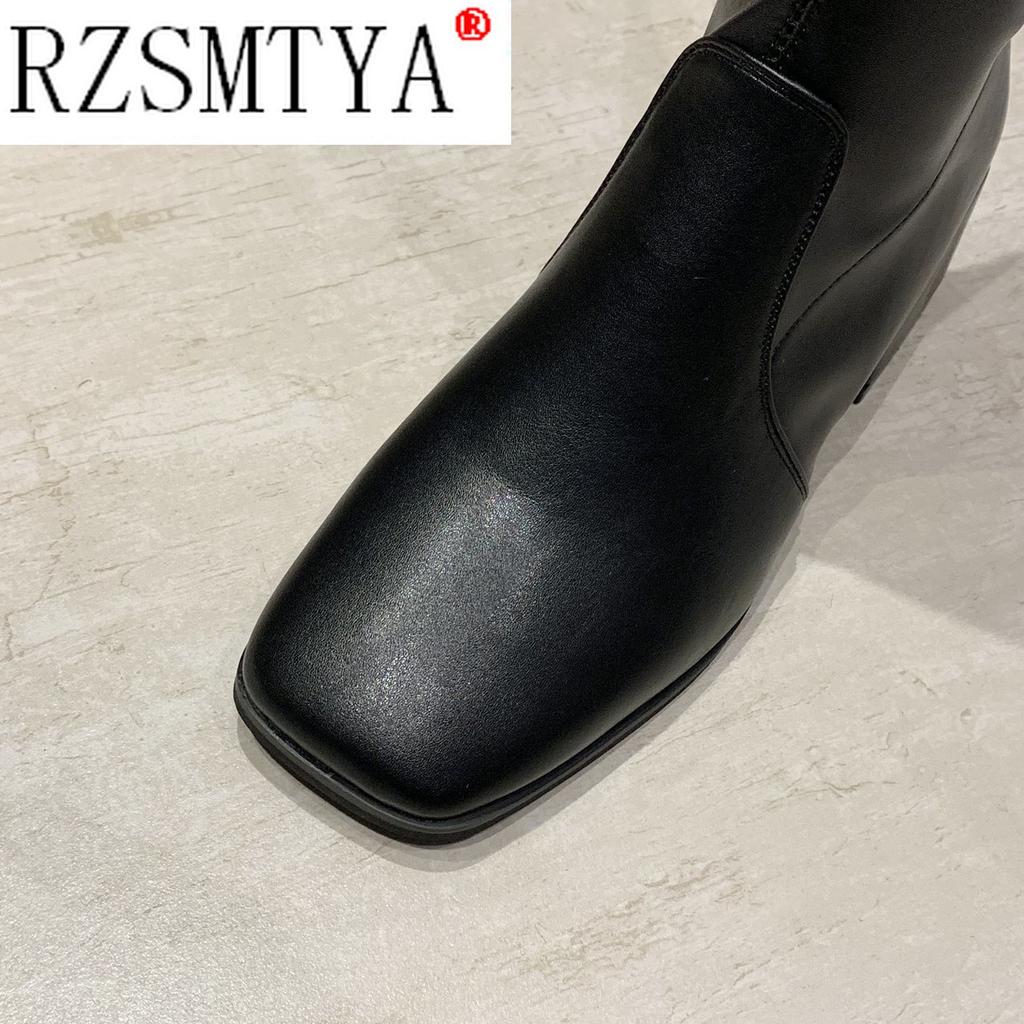 New Female Women Boots Sexy Zipper Over The Knee Boots Women Flats Shoes Square Toe Long Boots Thigh High Boots