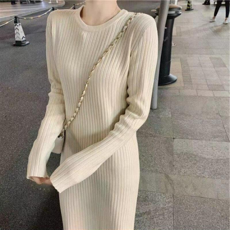 Coat, Sweater Skirt, Women's Autumn and Winter Mid-length Slimming Inner French Knitted Bottoming Dress