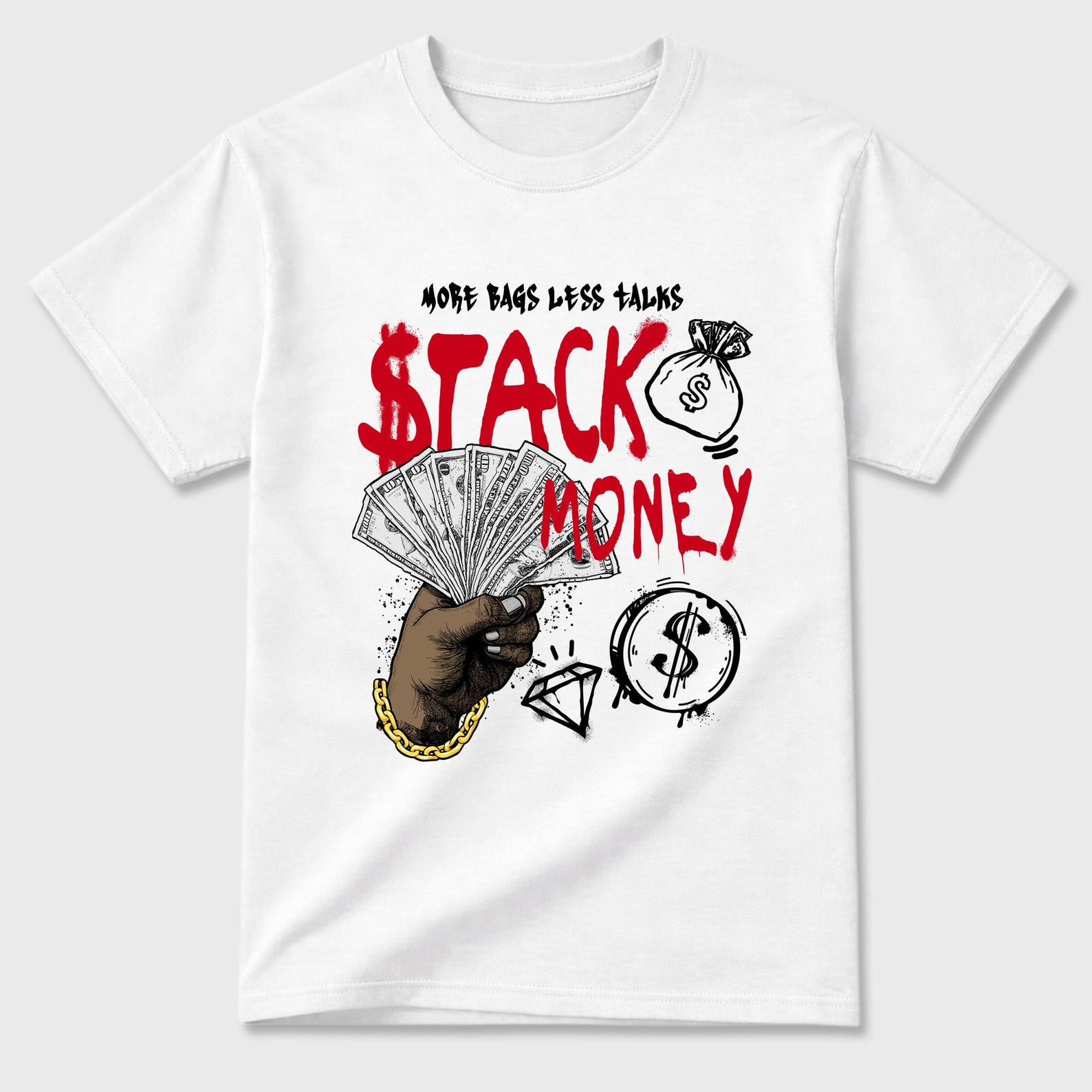 Stack Money graphic tee. Streetwear Brand Graphic T-Shirt. AJ13 University Red 3XL
