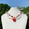 Słodki naszyjnik choker z zawieszką w kształcie truskawki ze sztucznych pereł Y2K Koralikowy łańcuszek Obojczyk Podwójny naszyjnik dla kobiet Biżuteria boho
