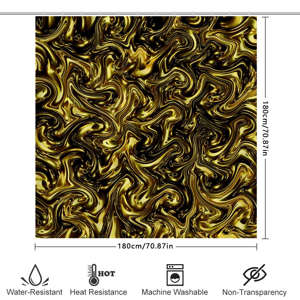 Luxury Golden Fluid Texture Print Shower Curtain Waterproof Bathroom Decor