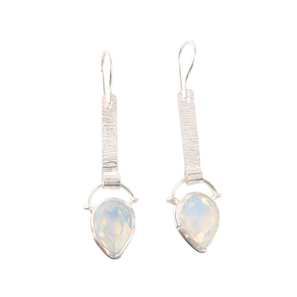 Milky Opal Gemstone 925 Solid Silver Jewelry Handmade Drop/Dangle Earrings 2.3" EE-166-16
