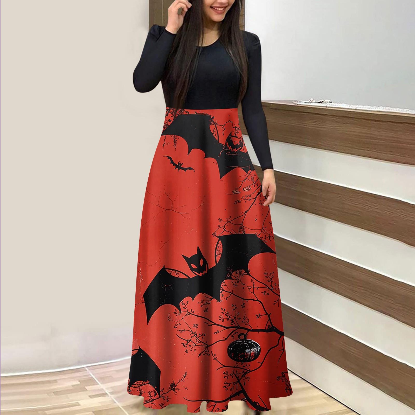 

Женское модное повседневное платье макси с круглым вырезом и длинными рукавами M красный