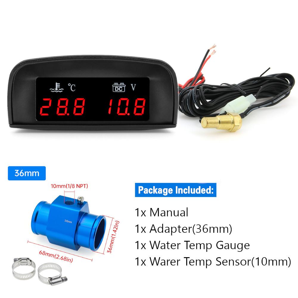 LCD Digital Car Truck 2 In 1 Water Temp + Voltmeter Gauge +10MM Coolant Temperature Sensor For 12V/24V Vehicle Car Gauges Meter