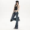 Women's Low-Waist Ripped Micro-Flare Jeans - Slimming Fit, Floor-Length, Autumn Style