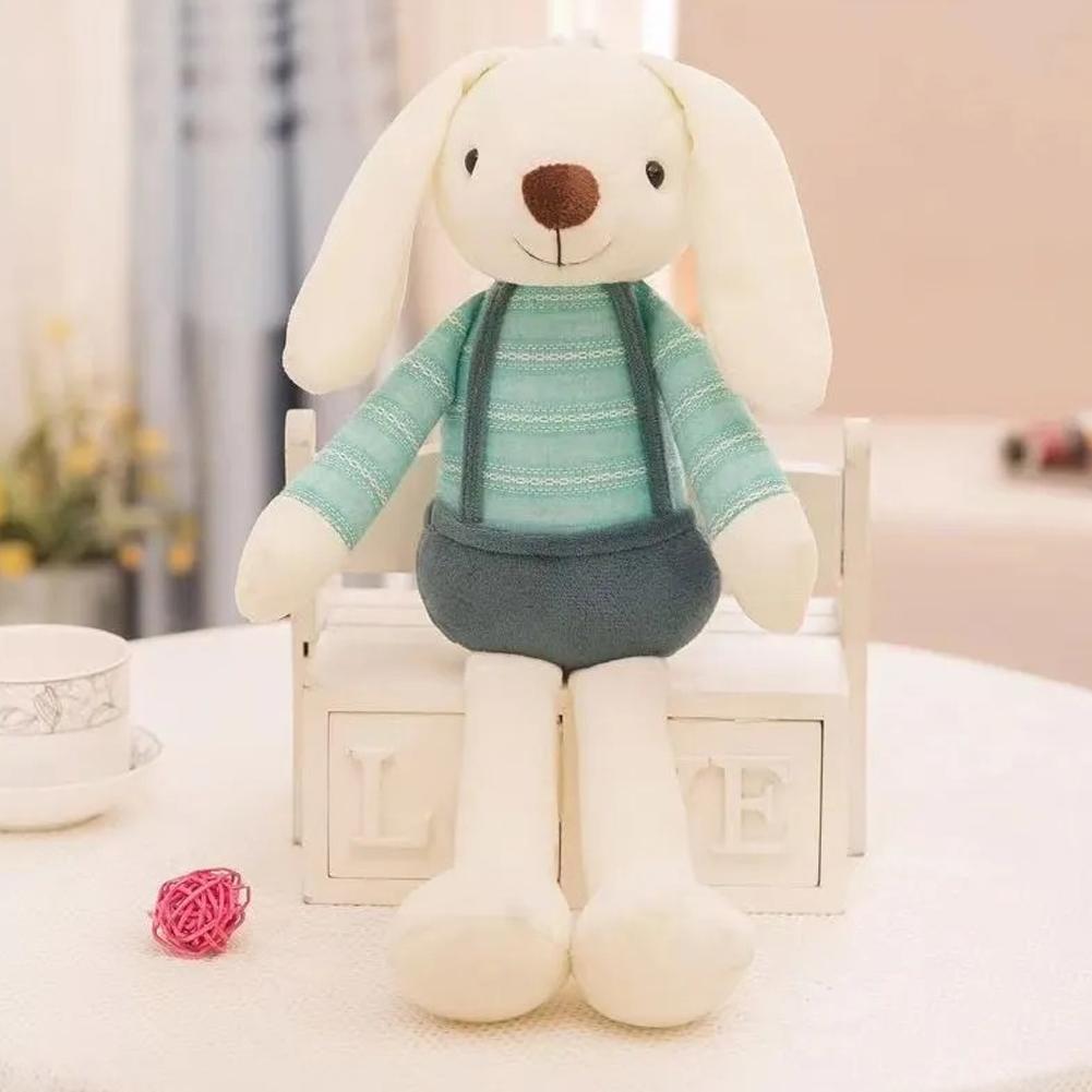 40Cm Long Ear White Bunny Plush Toy Cute Striped Suspenders Rabbit Doll Decor Soft Stuffed Animal Kids Gift
