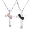 European & American Cross Couple Stainless Steel Ring & Necklace Set, 15MM & 18MM, Versatile Jewelry for Women
