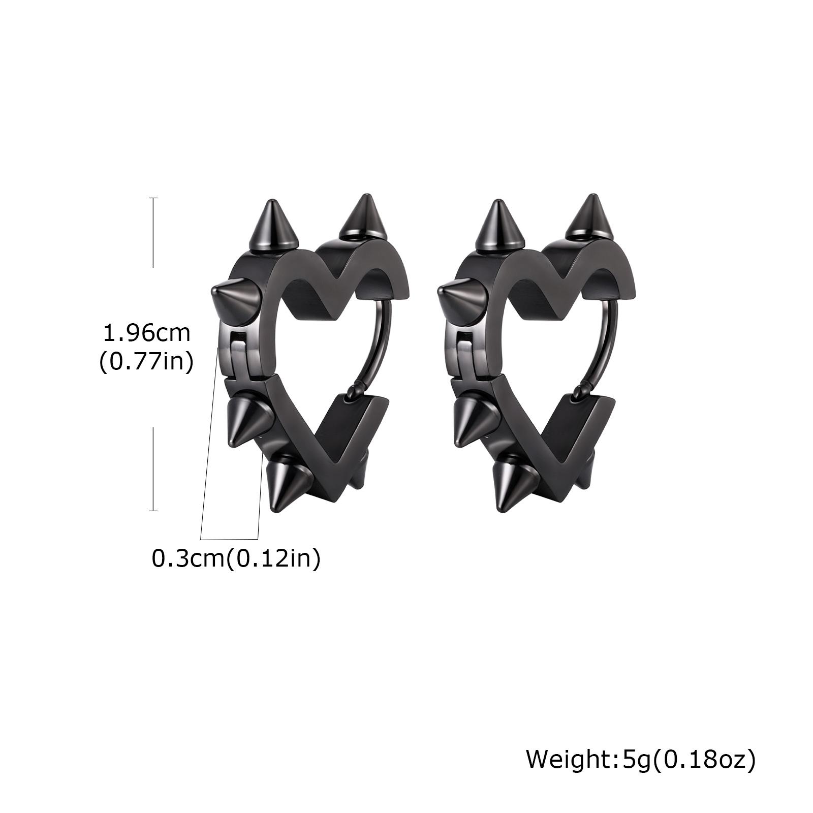 Creative Gothic Punk Rivet Heart Hoop Earrings, Stainless Steel Geometric Piercing Earrings, Unique Cool Jewelry for Party