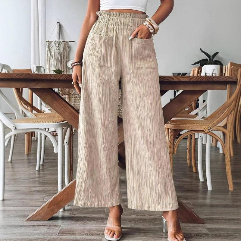 

Women Paper Bag Waist Pocket Wide Leg Pants Casual Loose Trousers S абрикосовый