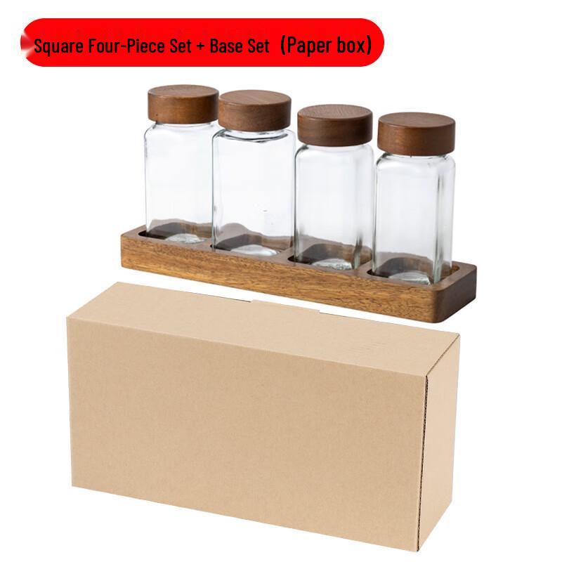 Glass Coffee & Tea Storage Jar Set with Wood Rack