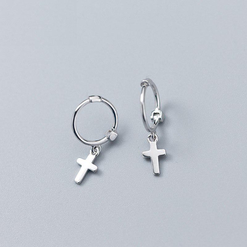 Orecchino a cerchio con croce in argento sterling: ciondolo pendente da uomo (14 mm) - Italia