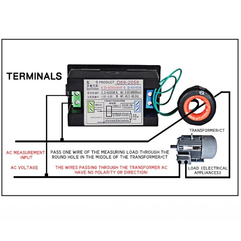 D69-2058 Electric Energy Gauge Digital Color LCD Tester with Accurate Ammeter Voltmeter Tester for Industrial Use