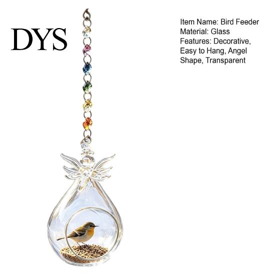 Decorative Hanging Bird Station Glass Angel Feeder, Outdoor Wild Accessory for Yard Feeder Small Birds, Garden Porch Decor