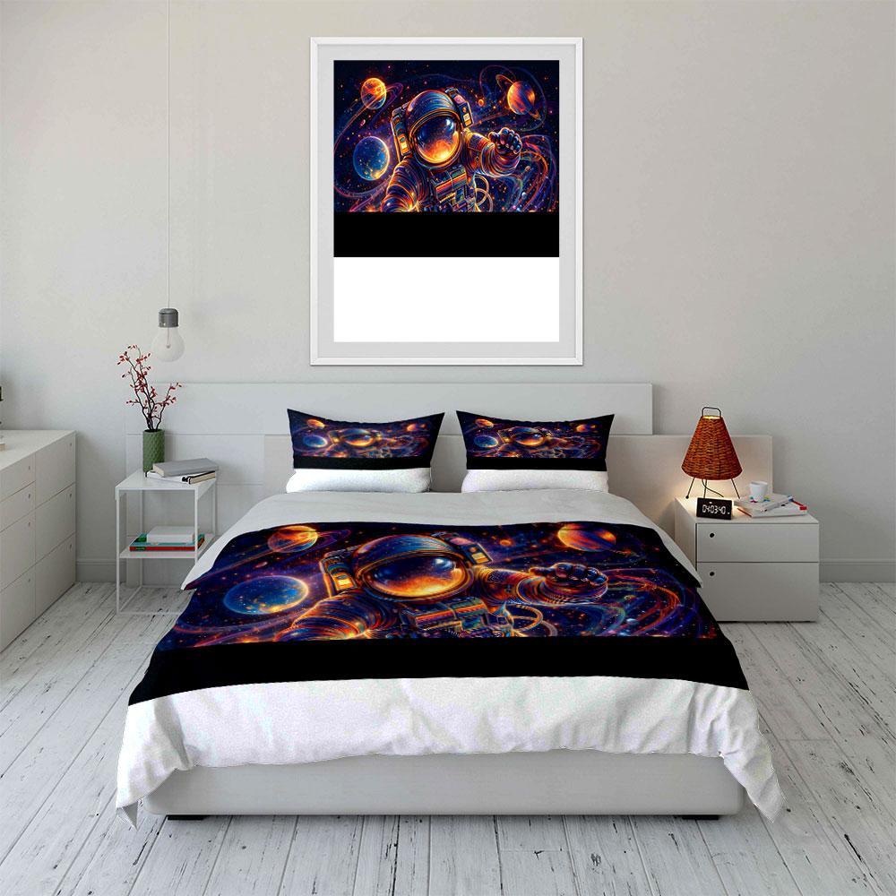 Astronaut in colorful space. Print Bedding Set 1 Duvet Cover 2 Pillowcases for Adult and Children Luxury Gift Full Size