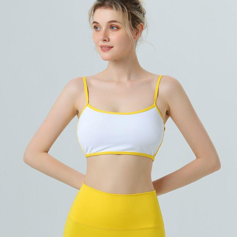 and America Cross Border Side Cut Out Color-Contrasting Stripe Nude Feel Intimates Sports Workout Bra Push up with Breast Pads Yoga Clothes Suit