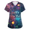 Women's Fashion Printed Short Sleeve V Neck Pattern Tops Pocket Working T-shirts