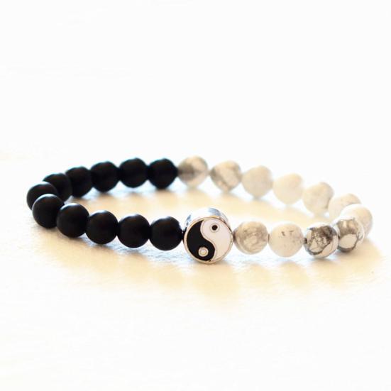 Fashion Classic Round Yin Yang Beads Unisex Bracelet Lovers Couple Jewelry Gift