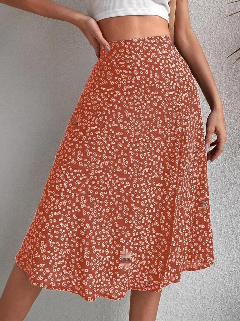 2025 European Floral Print High-Waist Bodycon Midi Skirt with Slit