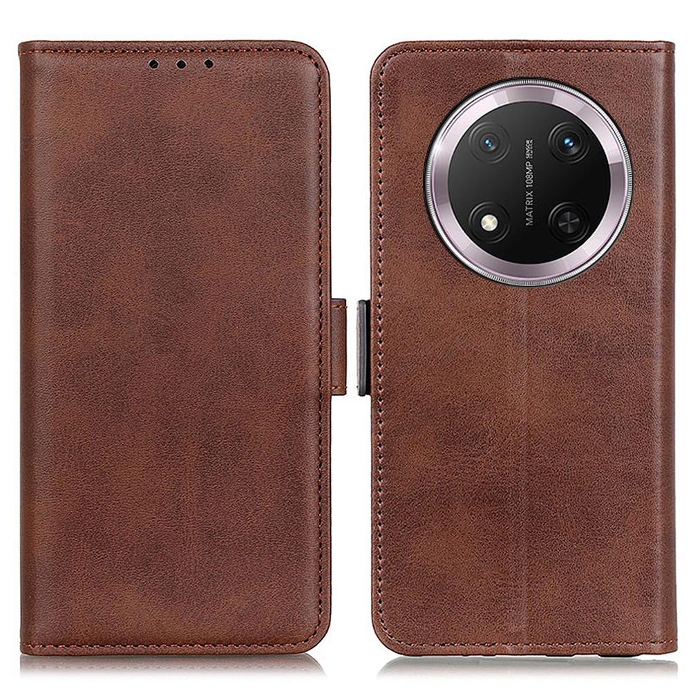 

For Honor Magic7 Lite 5G/X9c 5G/X60 Pro 5G Case Stand Cowhide Texture PU Leather Phone Cover Brown