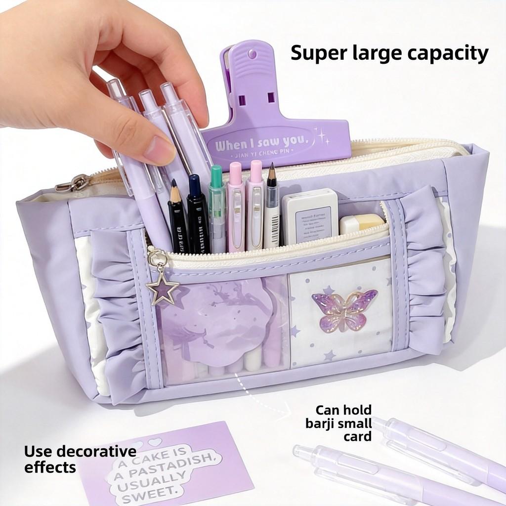 Cute Dual Butterfly Star Window Organizer With Durable Fabric For School Supplies