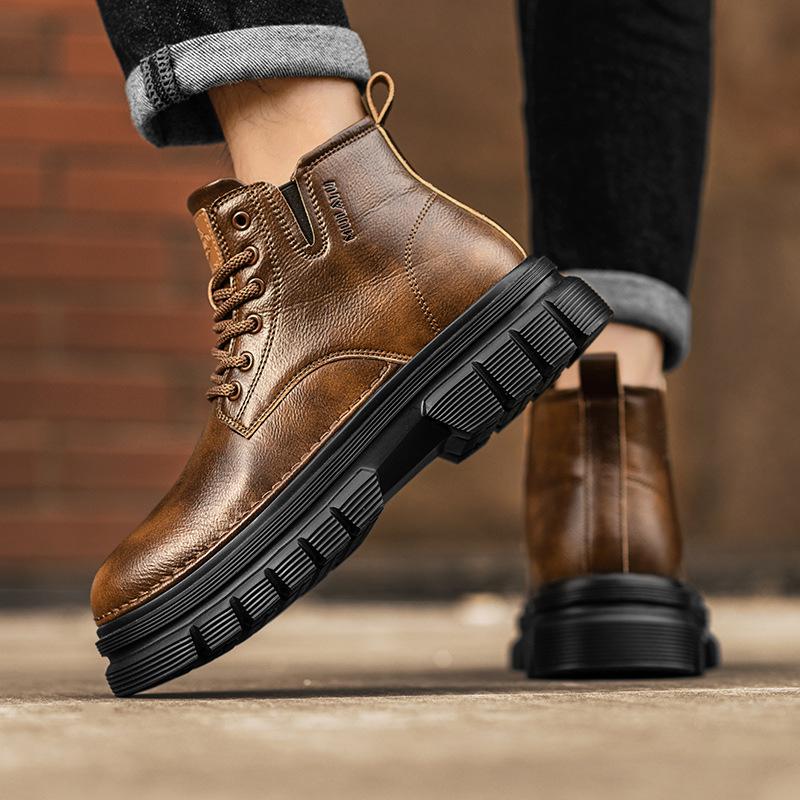 Microfiber Leather Men'S Martin Boots Retro Sports Casual Lace-Up Short Boots Trendy Men'S Boots