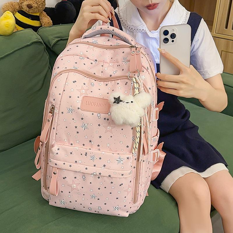 Student Schoolbag Star Printed Backpack Junior High School Student Class Backpack