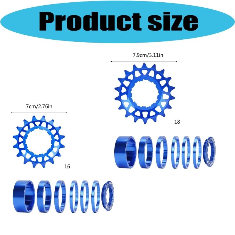 Kits de Conversion Pignons Mono-Vitesse 16T 18T pour Vélos Multi-Vitesses, Cassettes Mono-Vitesse avec Entretoises et Bagues de Blocage