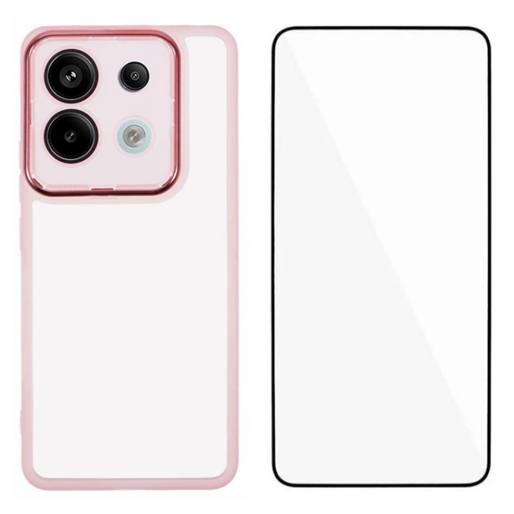 

WANLONFENG DKSM Series for Xiaomi Poco X6 5G/Redmi Note 13 Pro 5G TPU Case Electroplated Frame with Tempered Glass Transparent Pink