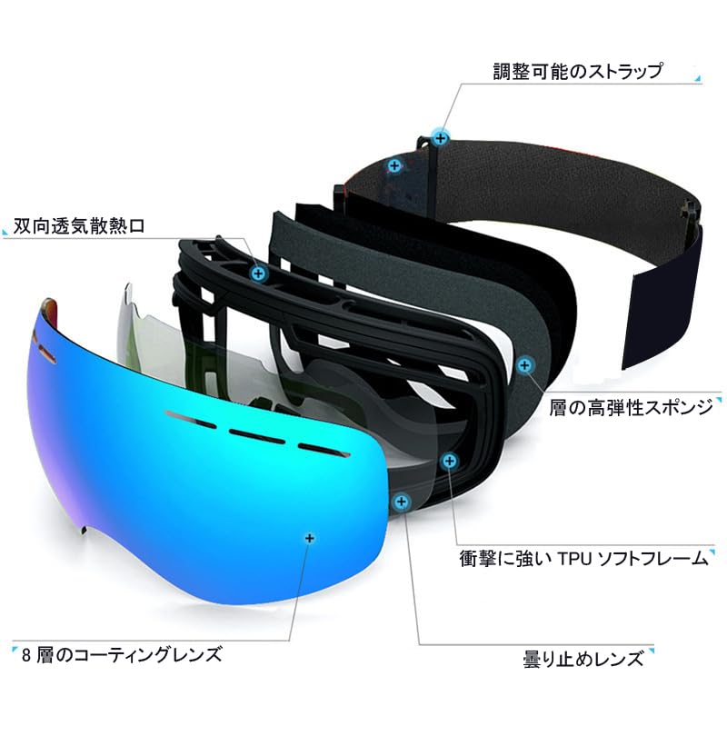 RURU Ski Snow Snowboard Upgraded OTG Baseball Field of UV UV Glasses Lightweight and Impact Unisex for Suitable for and Other Outdoor Sports Goggles,